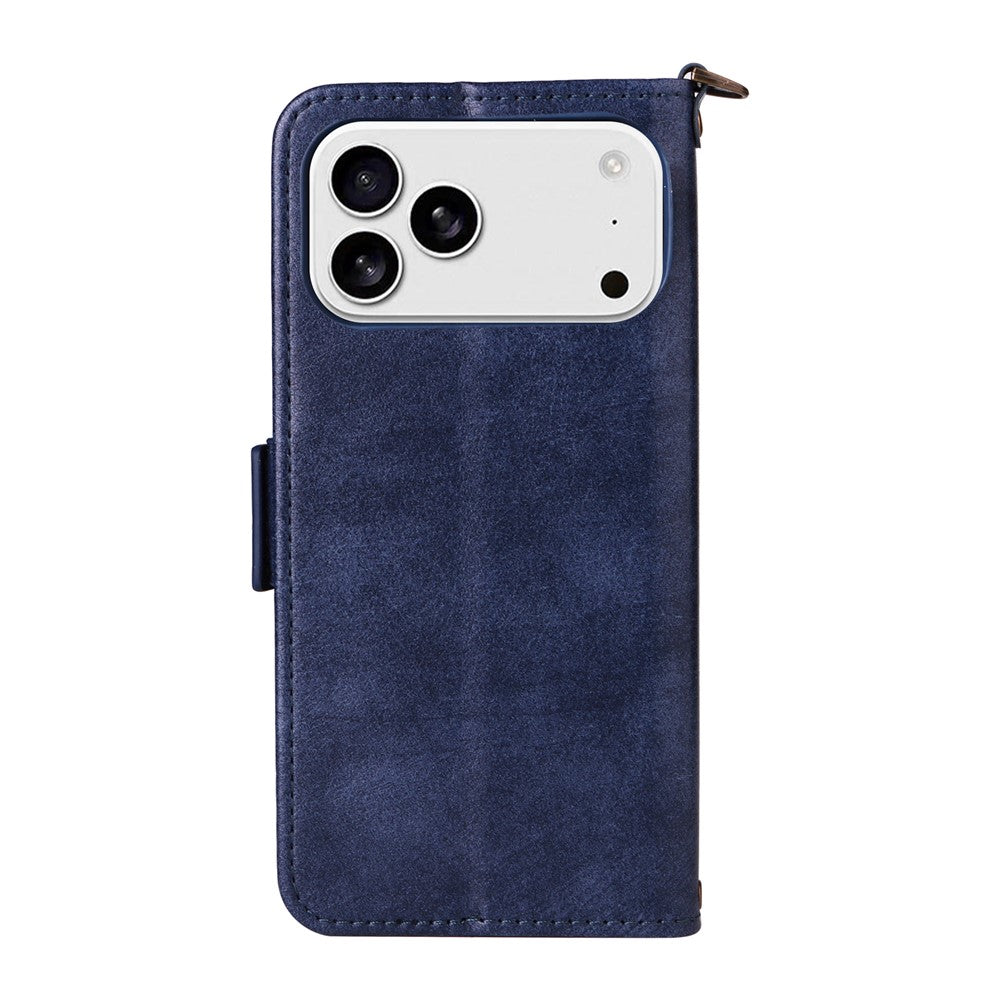 For iPhone 17 Pro Max Leather Case Magnetic Clasp Wallet Stand Phone Cover with Crossbody Strap - Blue