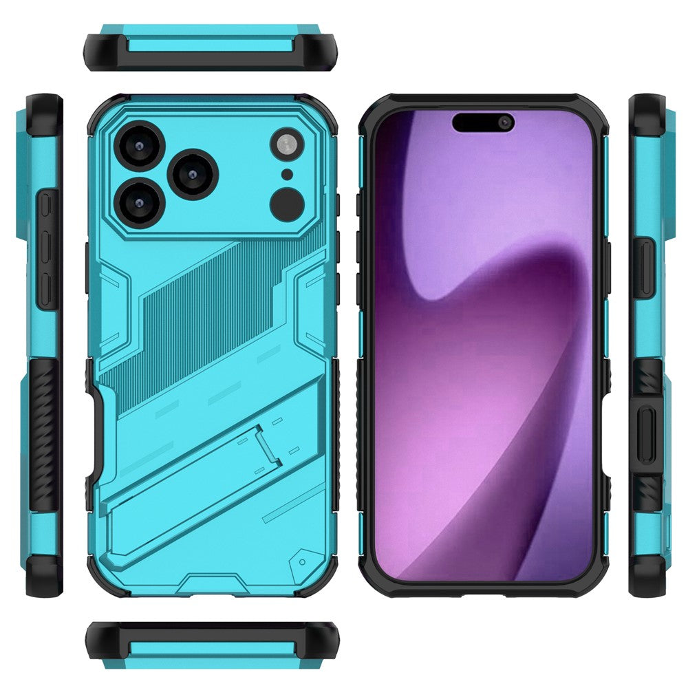 For iPhone 17 Pro Max Case PC + TPU Shockproof Phone Cover with Kickstand - Baby Blue