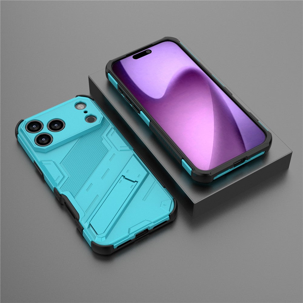 For iPhone 17 Pro Max Case PC + TPU Shockproof Phone Cover with Kickstand - Baby Blue