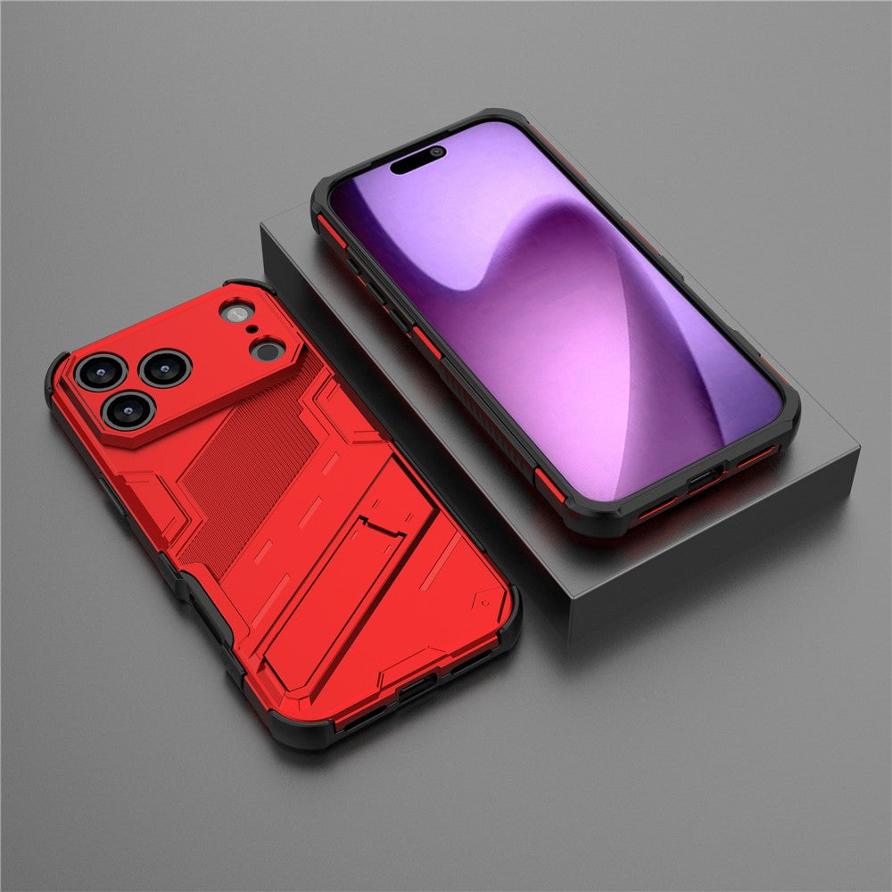 For iPhone 17 Pro Max Case PC + TPU Shockproof Phone Cover with Kickstand - Red