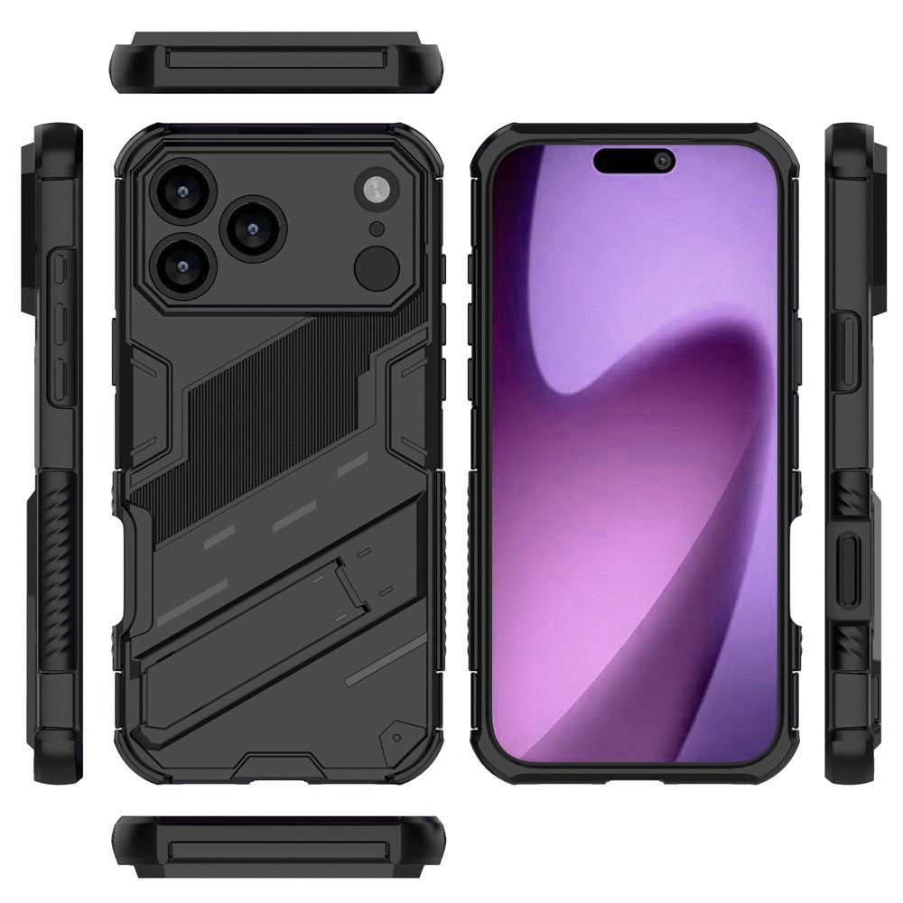 For iPhone 17 Pro Max Case PC + TPU Shockproof Phone Cover with Kickstand - Black