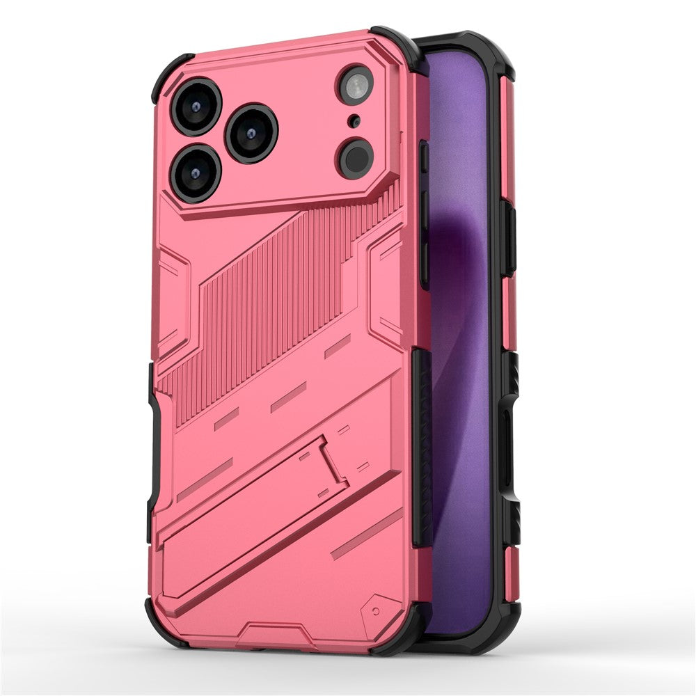 For iPhone 17 Pro Max Case PC + TPU Shockproof Phone Cover with Kickstand - Rose