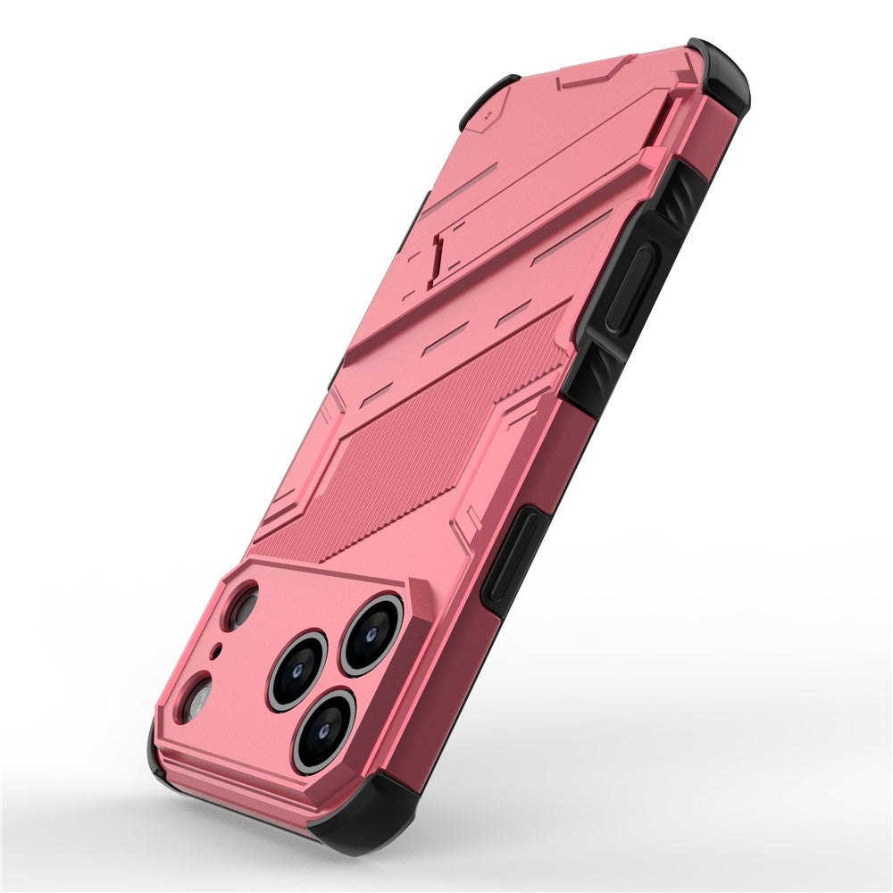 For iPhone 17 Pro Max Case PC + TPU Shockproof Phone Cover with Kickstand - Rose