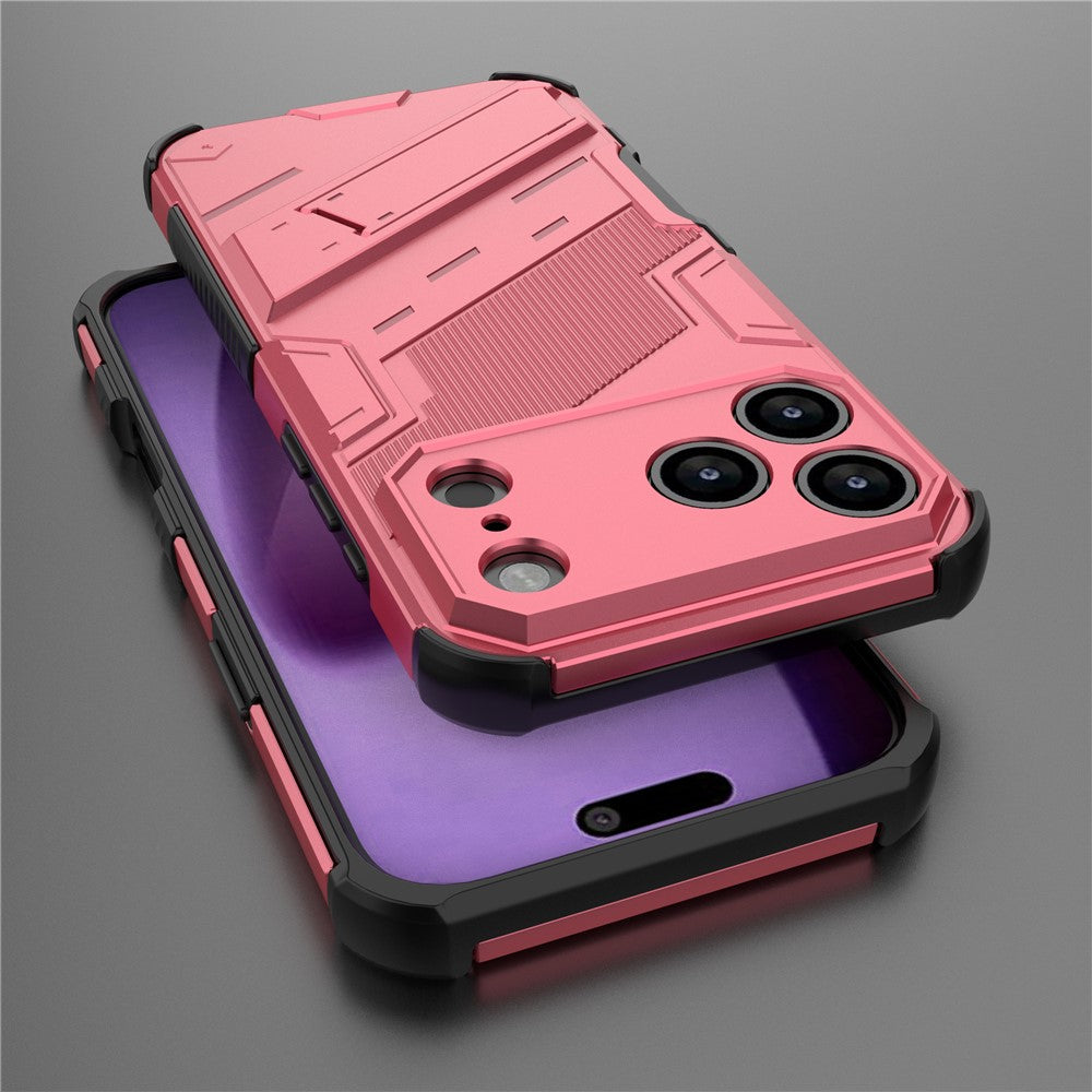 For iPhone 17 Pro Max Case PC + TPU Shockproof Phone Cover with Kickstand - Rose