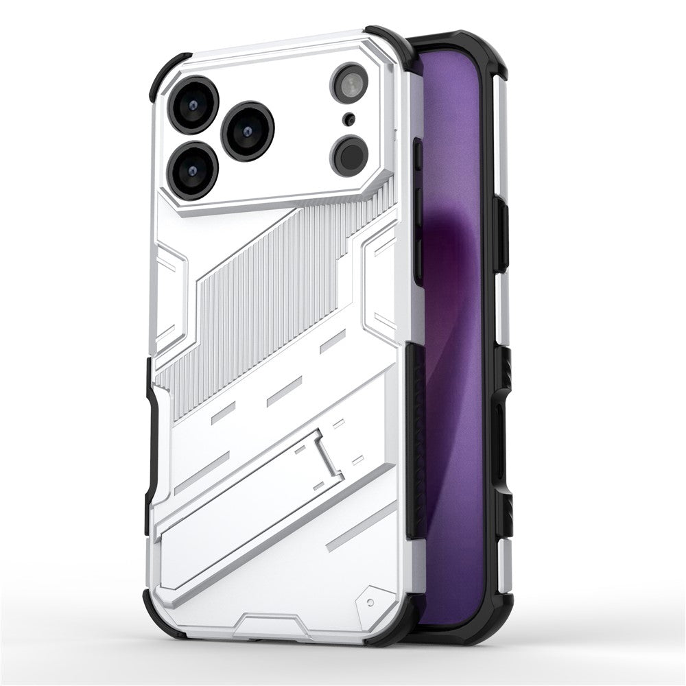For iPhone 17 Pro Max Case PC + TPU Shockproof Phone Cover with Kickstand - White