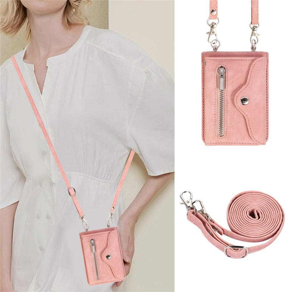 For Samsung Galaxy Z Flip7 5G Cell Phone Case PU Leather + TPU RFID Blocking Card Slots Cover with 2 Straps - Rose Gold