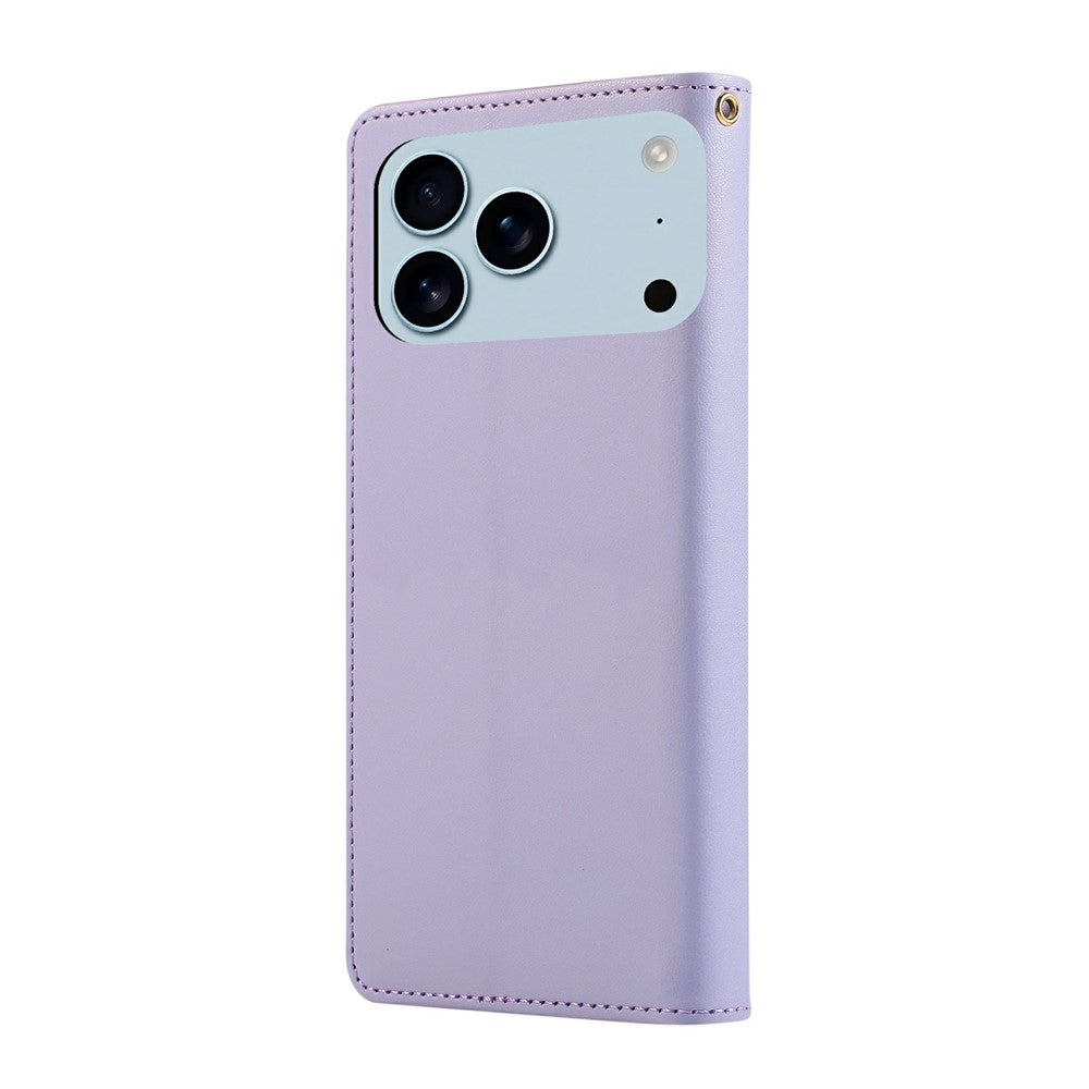 For iPhone 17 Pro Max Case RFID Blocking Wallet Stand Rhombus Leather Phone Cover with Wrist Strap - Purple