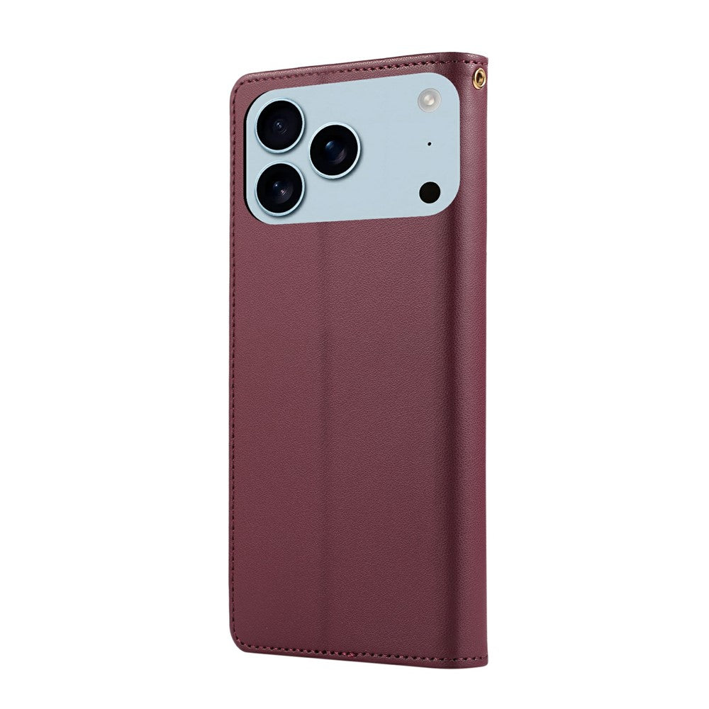 For iPhone 17 Pro Max Case RFID Blocking Wallet Stand Rhombus Leather Phone Cover with Wrist Strap - Red