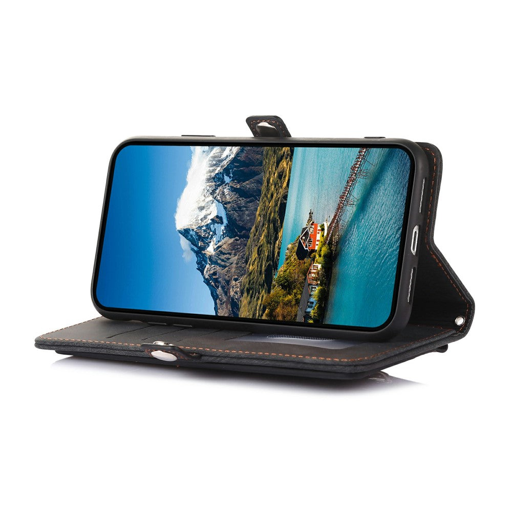 For iPhone 17 Pro Max Case Zipper Pocket 9 Card Slots PU Leather Phone Cover with Wrist Strap - Black