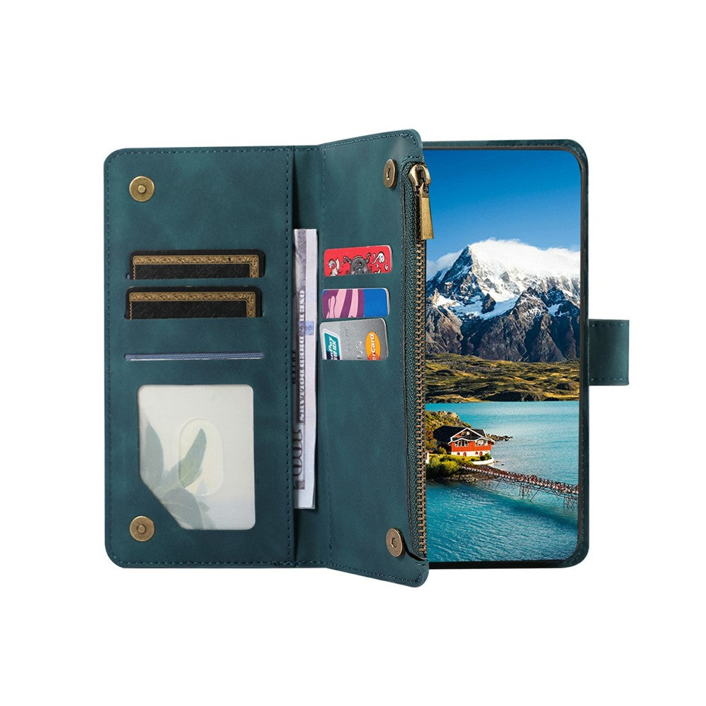 For iPhone 17 Pro Max Case 9 Card Slots Rhombus Design Leather Phone Cover with Wrist Strap - Blue