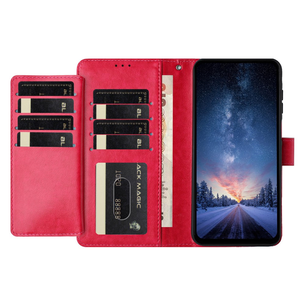 For iPhone 17 Pro Max Wallet Phone Case Stand PU Leather Folio Flip Cover with 8 Card Slot - Rose