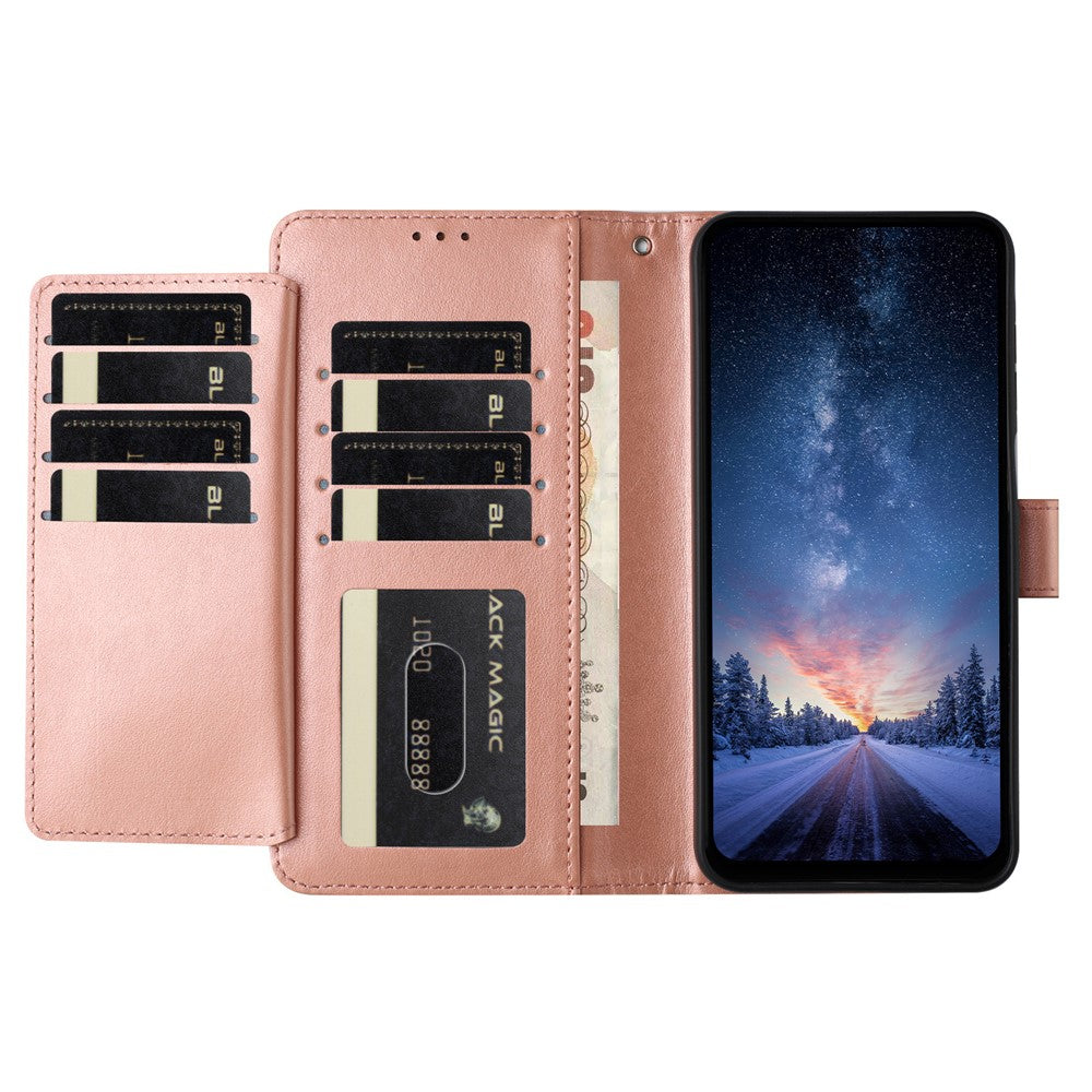 For iPhone 17 Pro Max Wallet Phone Case Stand PU Leather Folio Flip Cover with 8 Card Slot - Rose Gold