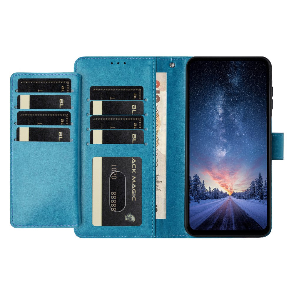 For iPhone 17 Pro Max Wallet Phone Case Stand PU Leather Folio Flip Cover with 8 Card Slot - Sky Blue