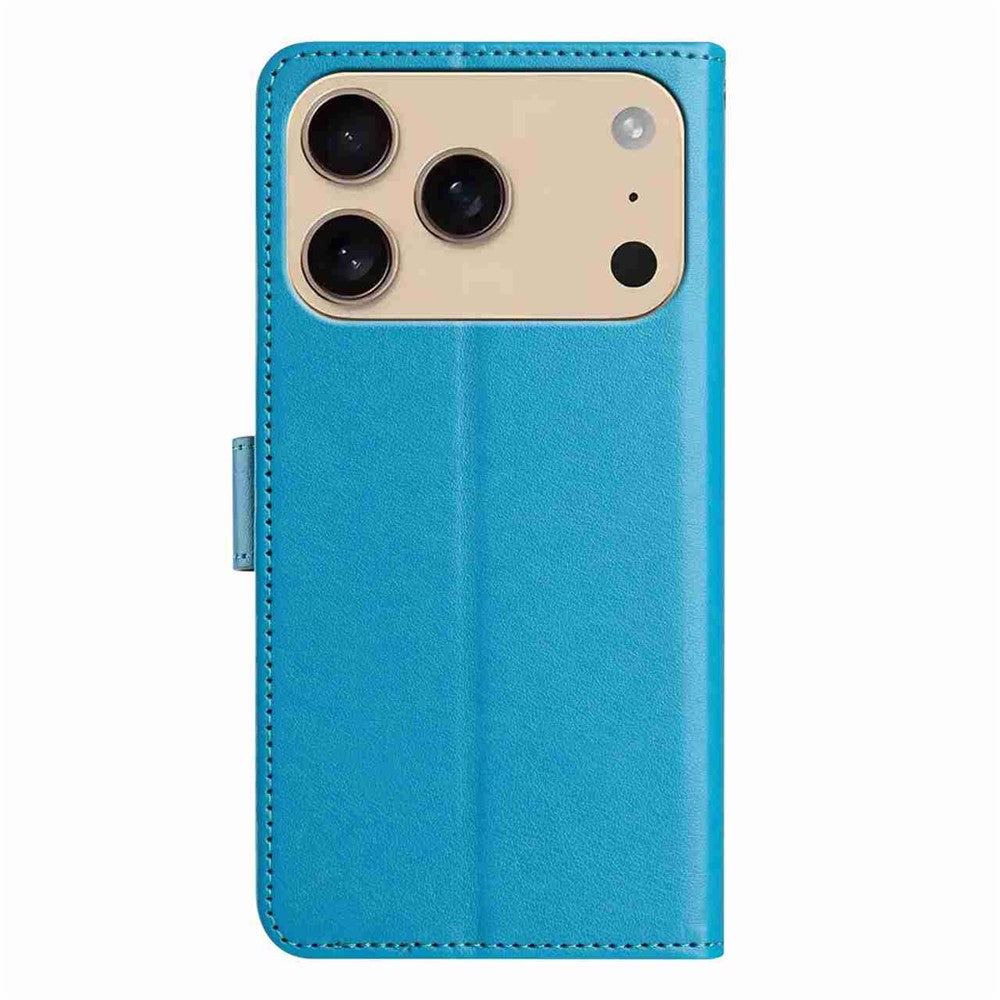 For iPhone 17 Pro Max Wallet Phone Case Stand PU Leather Folio Flip Cover with 8 Card Slot - Sky Blue