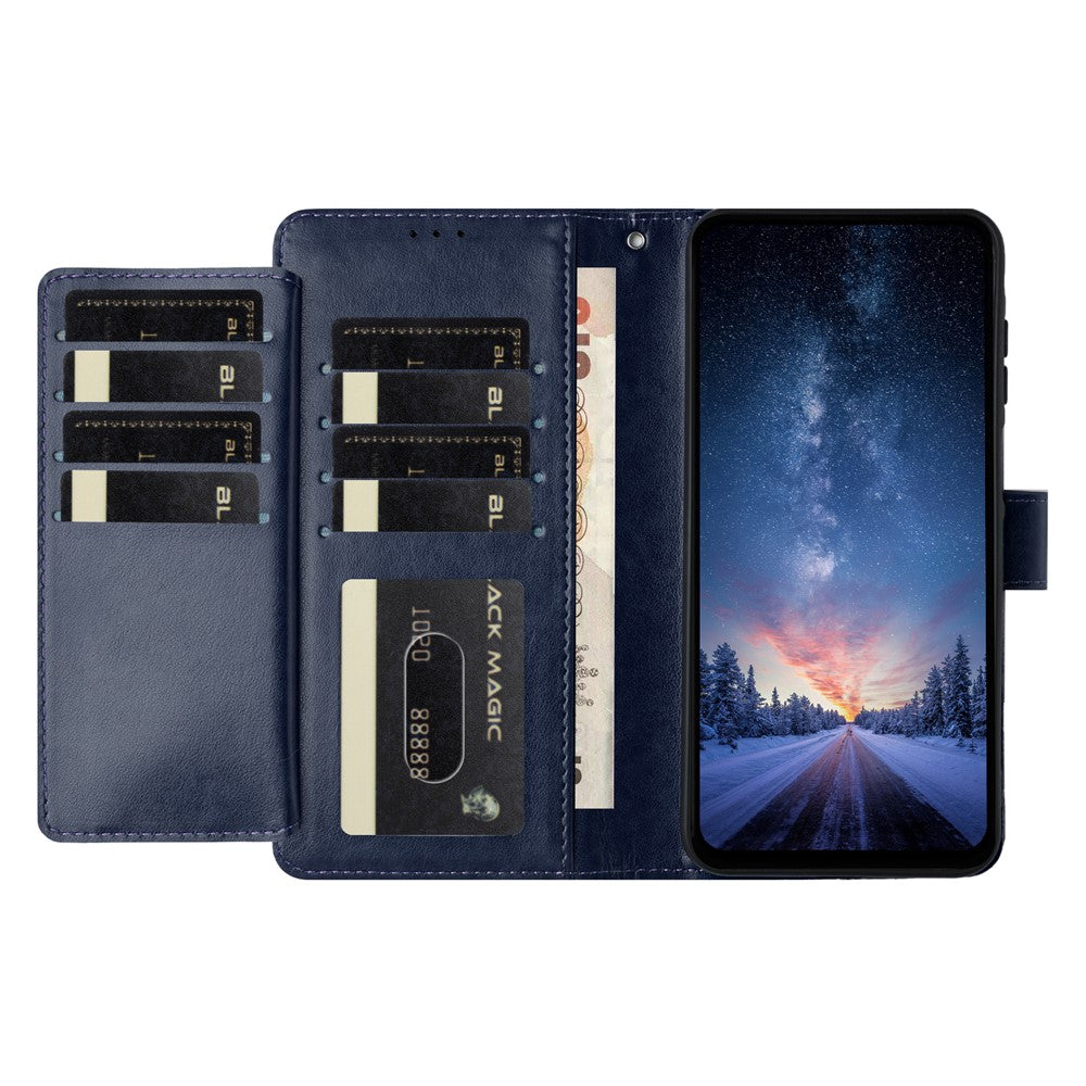 For iPhone 17 Pro Max Wallet Phone Case Stand PU Leather Folio Flip Cover with 8 Card Slot - Dark Blue
