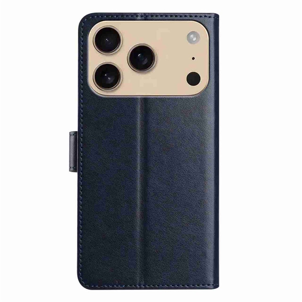 For iPhone 17 Pro Max Wallet Phone Case Stand PU Leather Folio Flip Cover with 8 Card Slot - Dark Blue