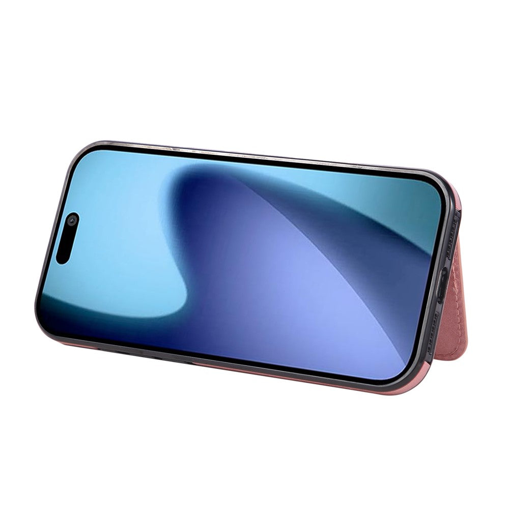 For iPhone 17 Pro Max Case Card Holder Kickstand PU Leather + TPU Phone Cover - Rose Gold