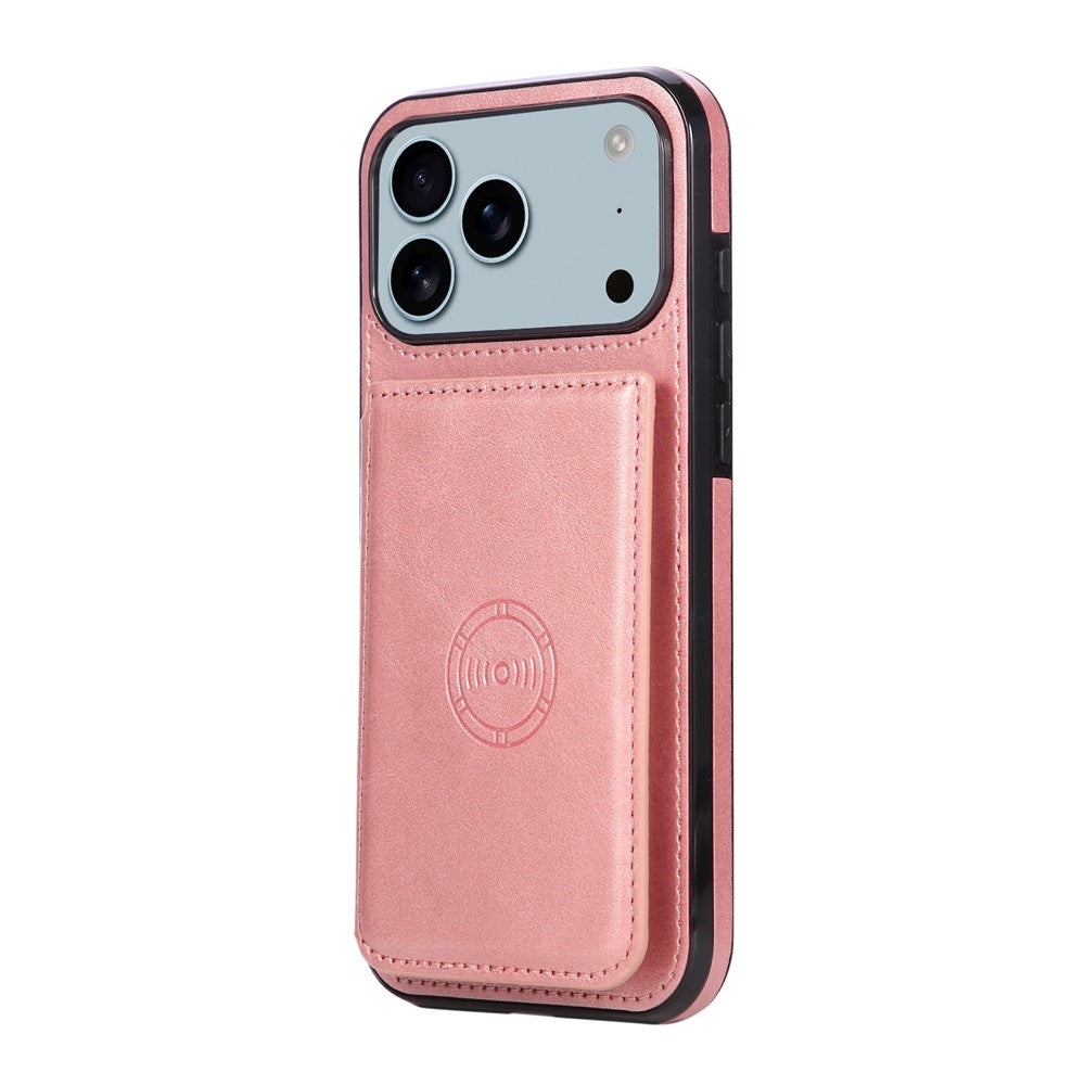 For iPhone 17 Pro Max Case Card Holder Kickstand PU Leather + TPU Phone Cover - Rose Gold