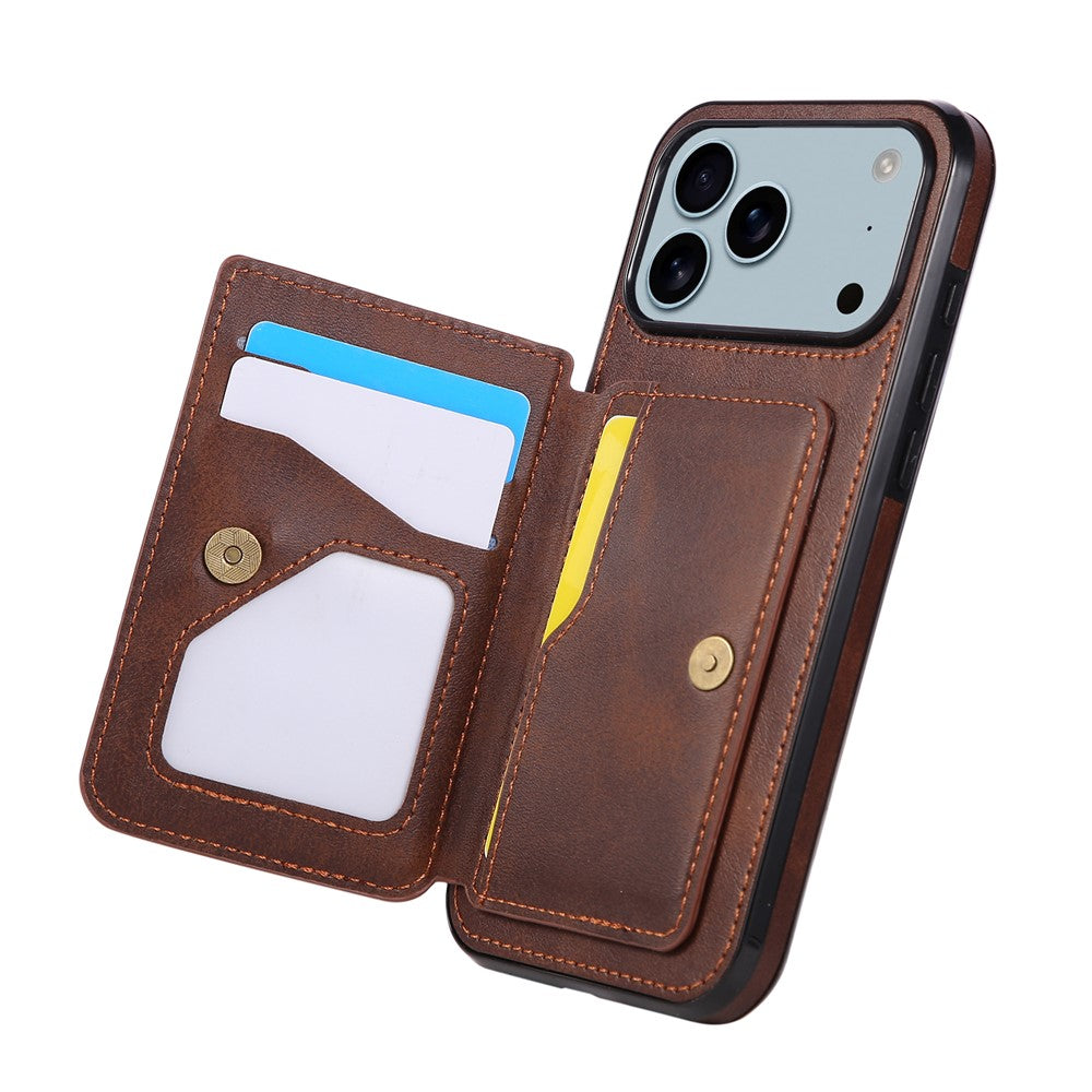 For iPhone 17 Pro Max Case Card Holder Kickstand PU Leather + TPU Phone Cover - Coffee