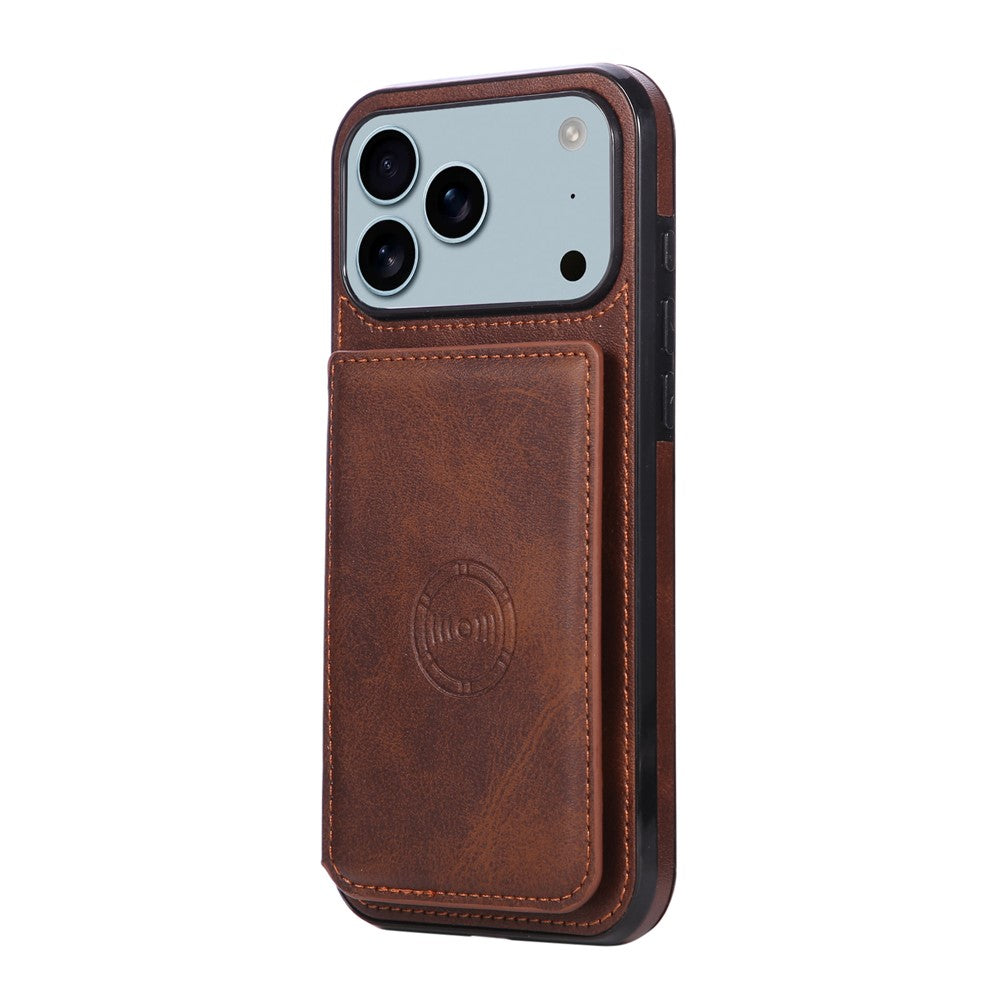 For iPhone 17 Pro Max Case Card Holder Kickstand PU Leather + TPU Phone Cover - Coffee