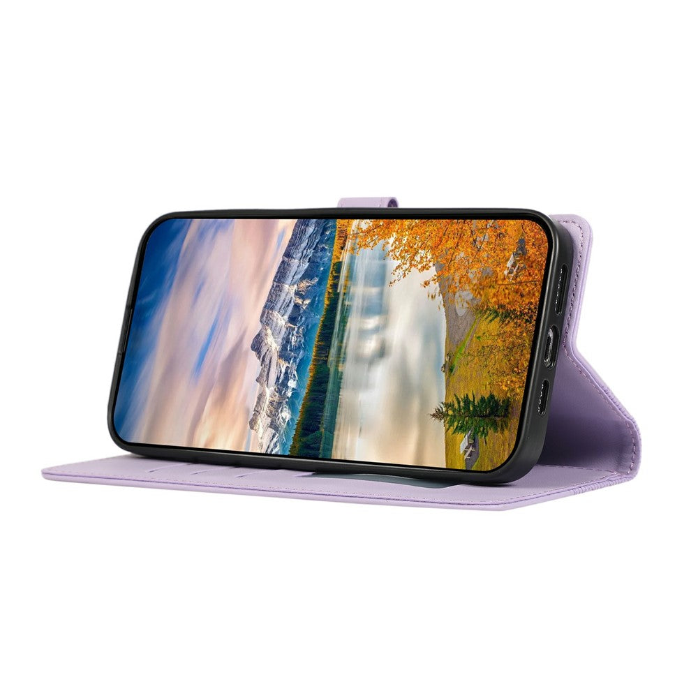 For iPhone 17 Pro Max Case 3D Rhombus Grid Imprinted Wallet Leather Phone Cover with Lanyard - Purple