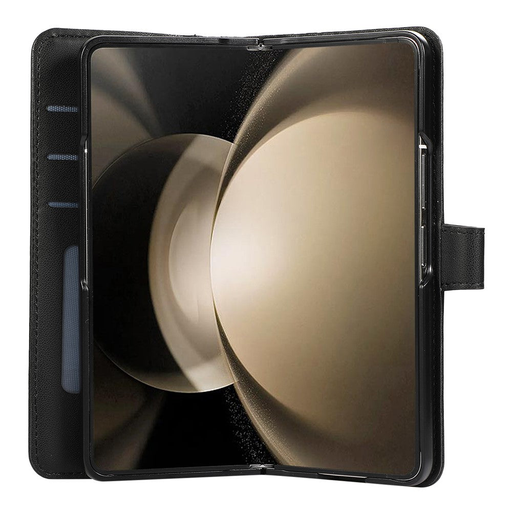 For Samsung Galaxy Z Fold7 5G Case 3D Rhombus Grid Imprinted Wallet Leather Phone Cover with Lanyard - Black