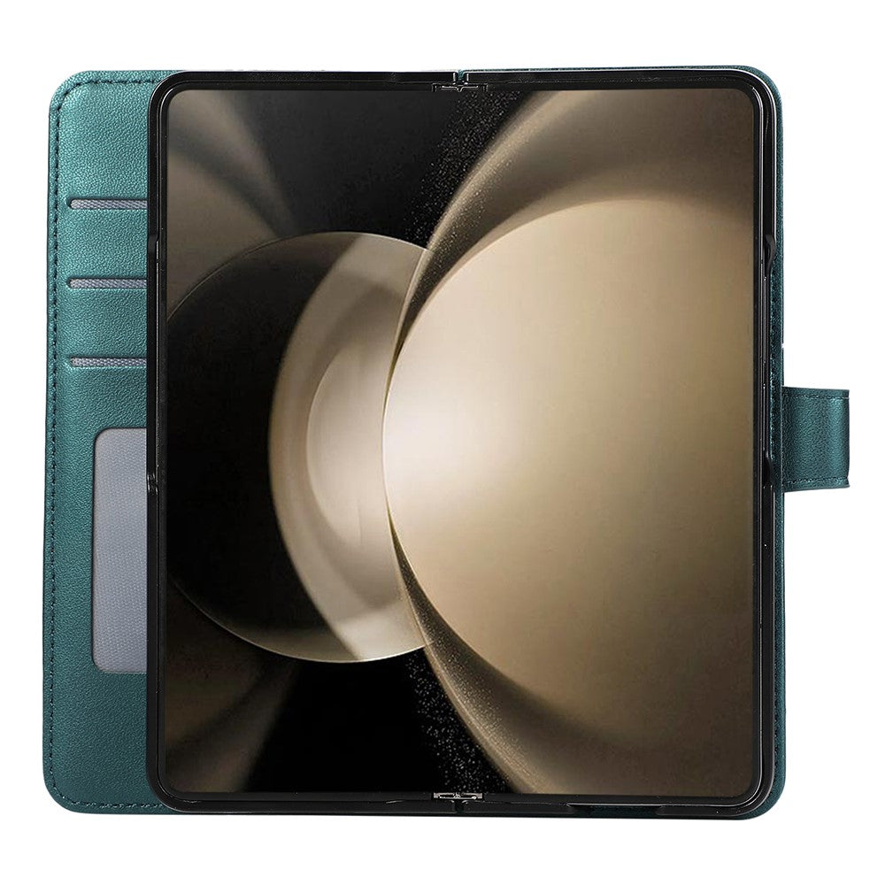 For Samsung Galaxy Z Fold7 5G Case 3D Rhombus Grid Imprinted Wallet Leather Phone Cover with Lanyard - Green