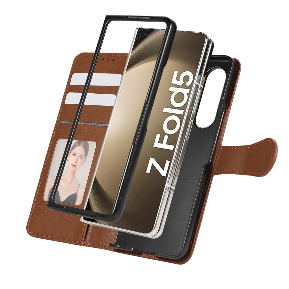 For Samsung Galaxy Z Fold7 5G Case 3D Rhombus Grid Imprinted Wallet Leather Phone Cover with Lanyard - Brown