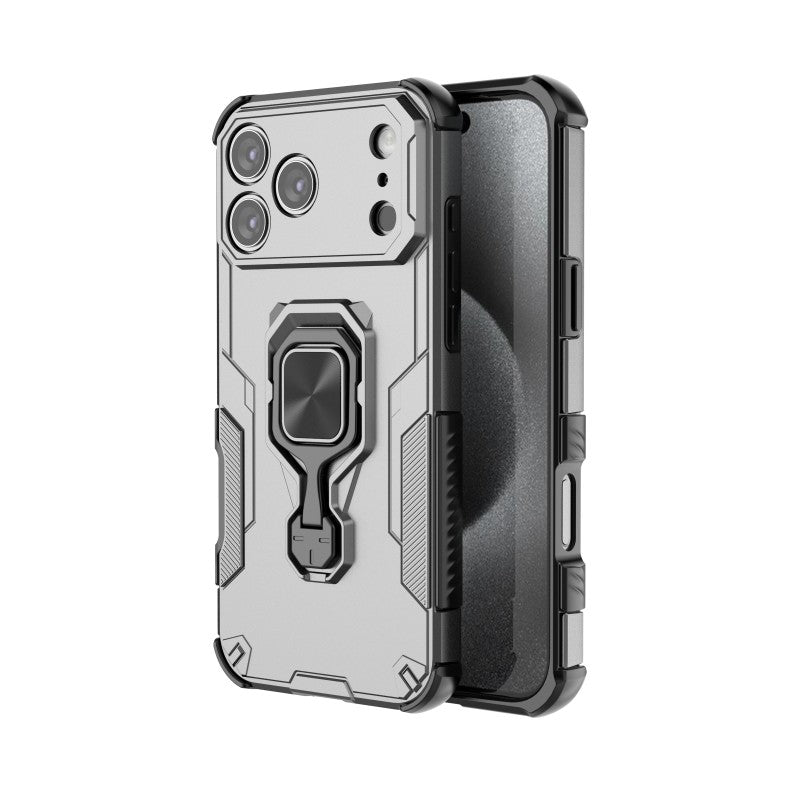 For iPhone 17 Pro Max Phone Case WANLONFENG PC TPU Back Cover Kickstand with Tempered Glass - Grey