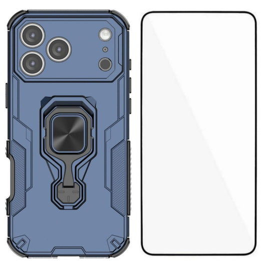 For iPhone 17 Pro Max Phone Case WANLONFENG PC TPU Back Cover Kickstand with Tempered Glass - Blue