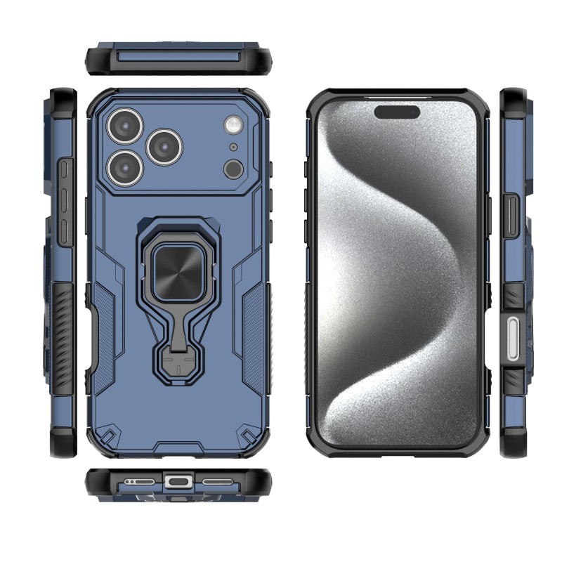 For iPhone 17 Pro Max Phone Case WANLONFENG PC TPU Back Cover Kickstand with Tempered Glass - Blue