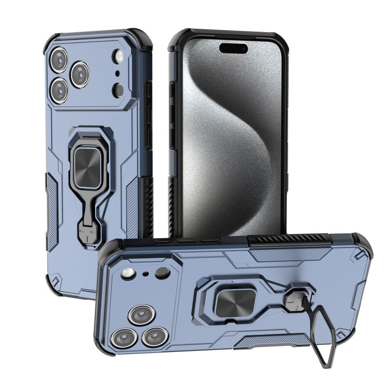 For iPhone 17 Pro Max Phone Case WANLONFENG PC TPU Back Cover Kickstand with Tempered Glass - Blue