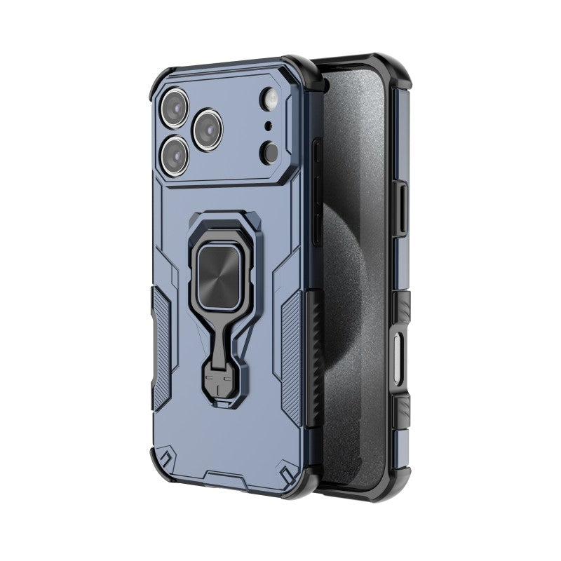 For iPhone 17 Pro Max Phone Case WANLONFENG PC TPU Back Cover Kickstand with Tempered Glass - Blue