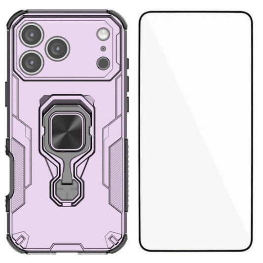 For iPhone 17 Pro Max Phone Case WANLONFENG PC TPU Back Cover Kickstand with Tempered Glass - Purple