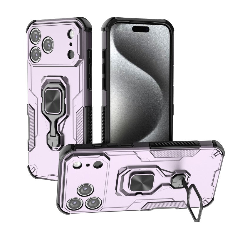 For iPhone 17 Pro Max Phone Case WANLONFENG PC TPU Back Cover Kickstand with Tempered Glass - Purple