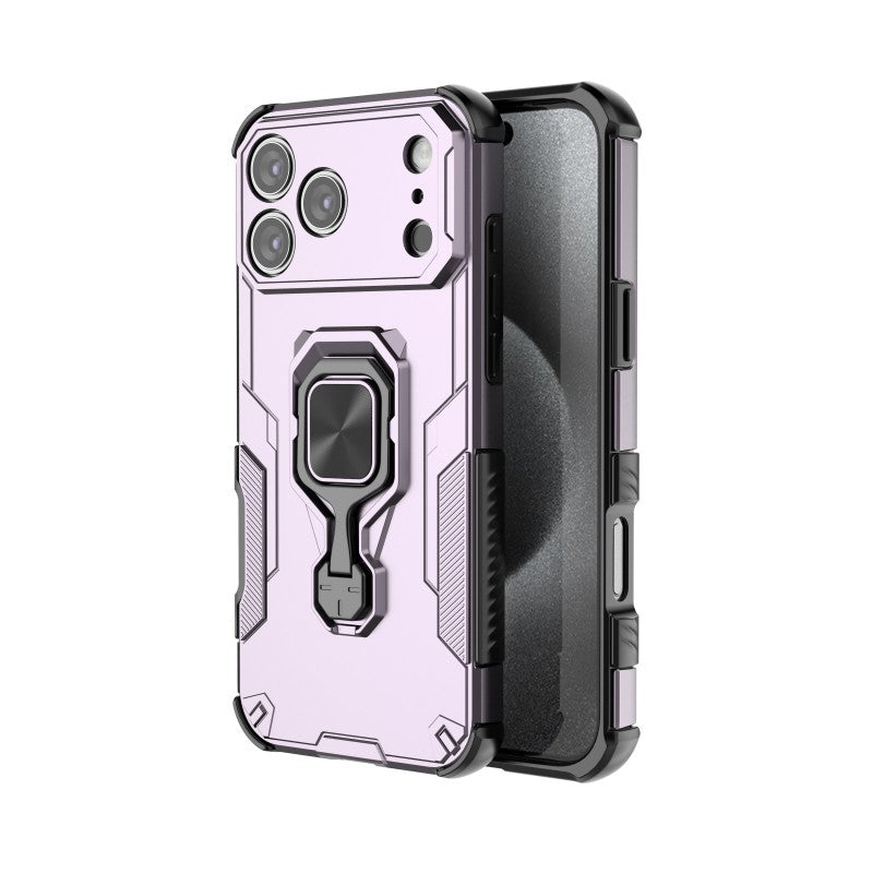 For iPhone 17 Pro Max Phone Case WANLONFENG PC TPU Back Cover Kickstand with Tempered Glass - Purple