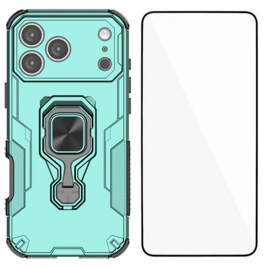 For iPhone 17 Pro Max Phone Case WANLONFENG PC TPU Back Cover Kickstand with Tempered Glass - Green