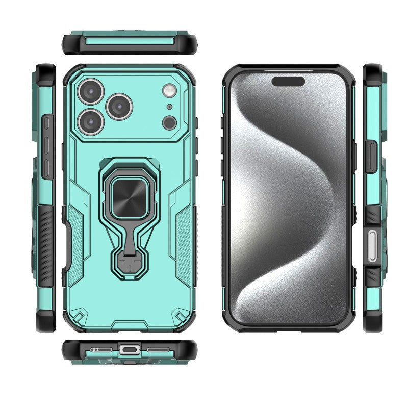 For iPhone 17 Pro Max Phone Case WANLONFENG PC TPU Back Cover Kickstand with Tempered Glass - Green