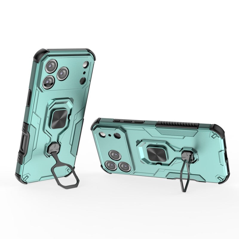 For iPhone 17 Pro Max Phone Case WANLONFENG PC TPU Back Cover Kickstand with Tempered Glass - Green