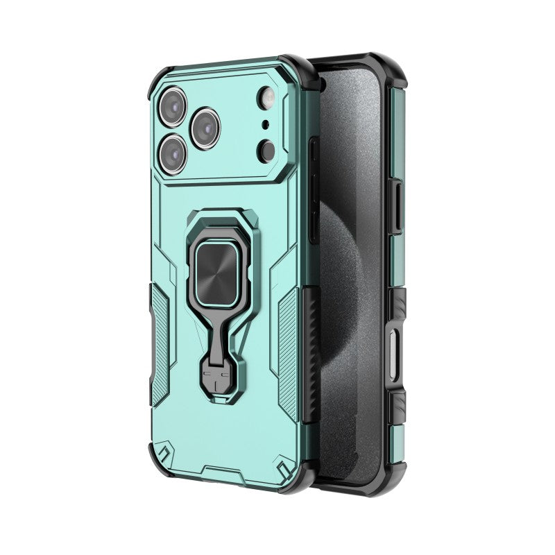 For iPhone 17 Pro Max Phone Case WANLONFENG PC TPU Back Cover Kickstand with Tempered Glass - Green