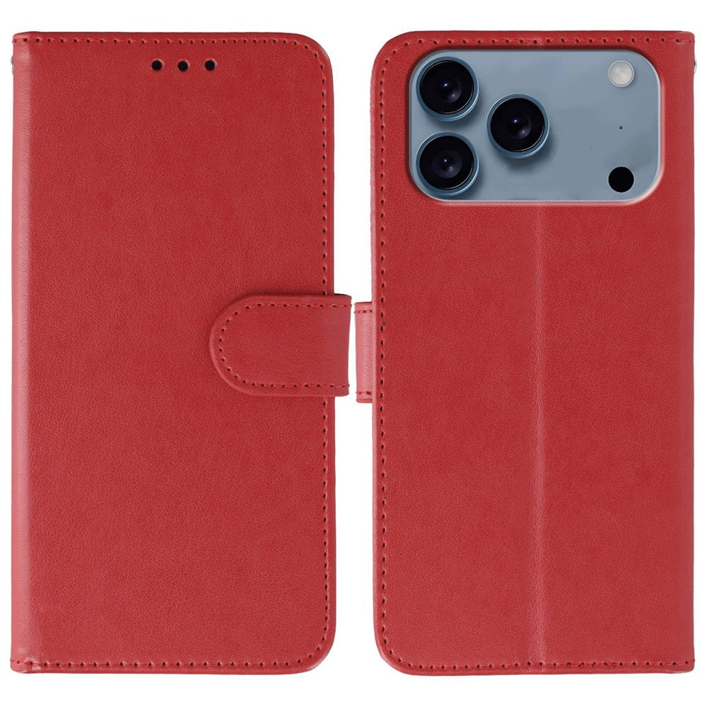 For iPhone 17 Pro Max Case PU Leather Flip Wallet Phone Cover with Strap - Red