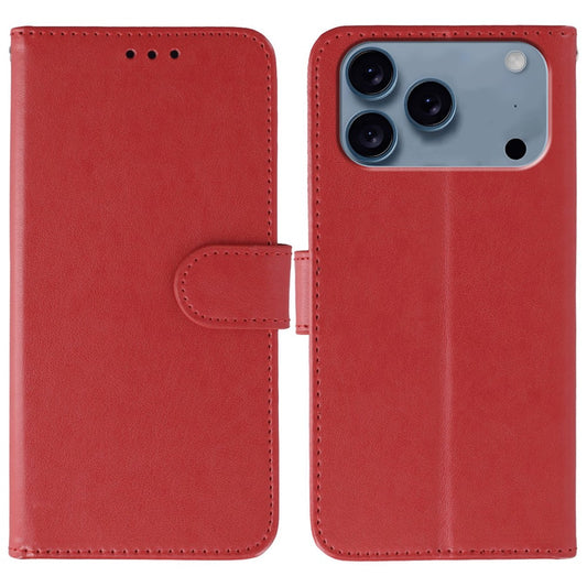 For iPhone 17 Pro Max Case PU Leather Flip Wallet Phone Cover with Strap - Red
