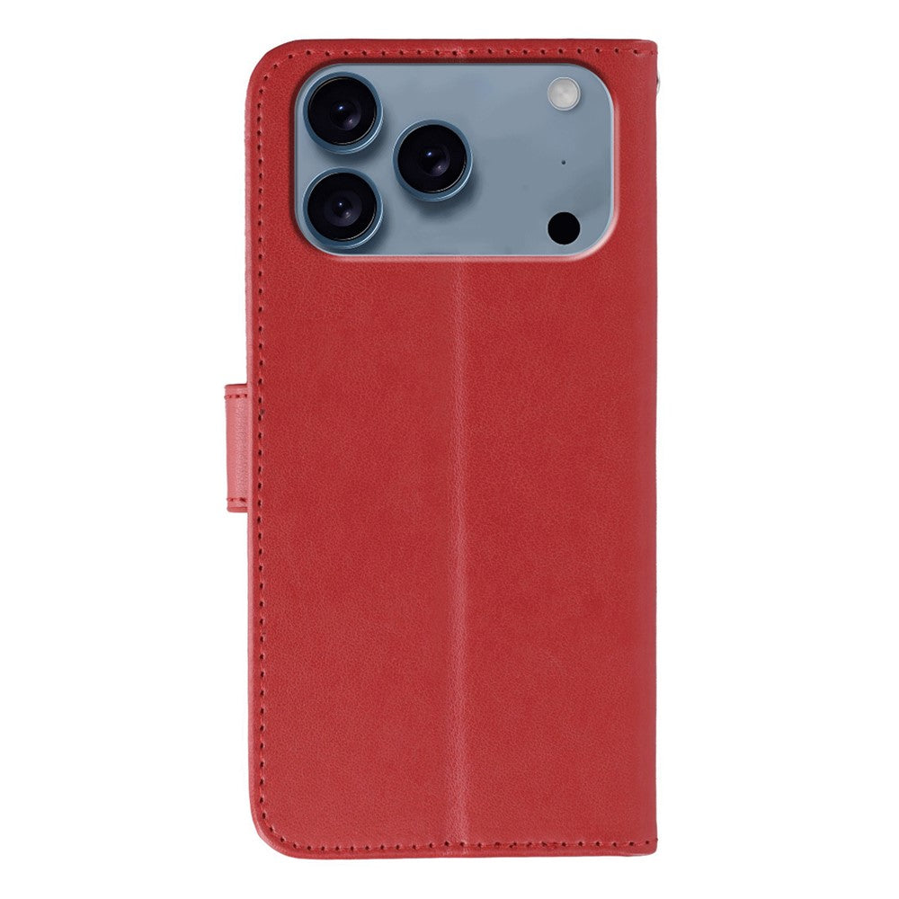 For iPhone 17 Pro Max Case PU Leather Flip Wallet Phone Cover with Strap - Red