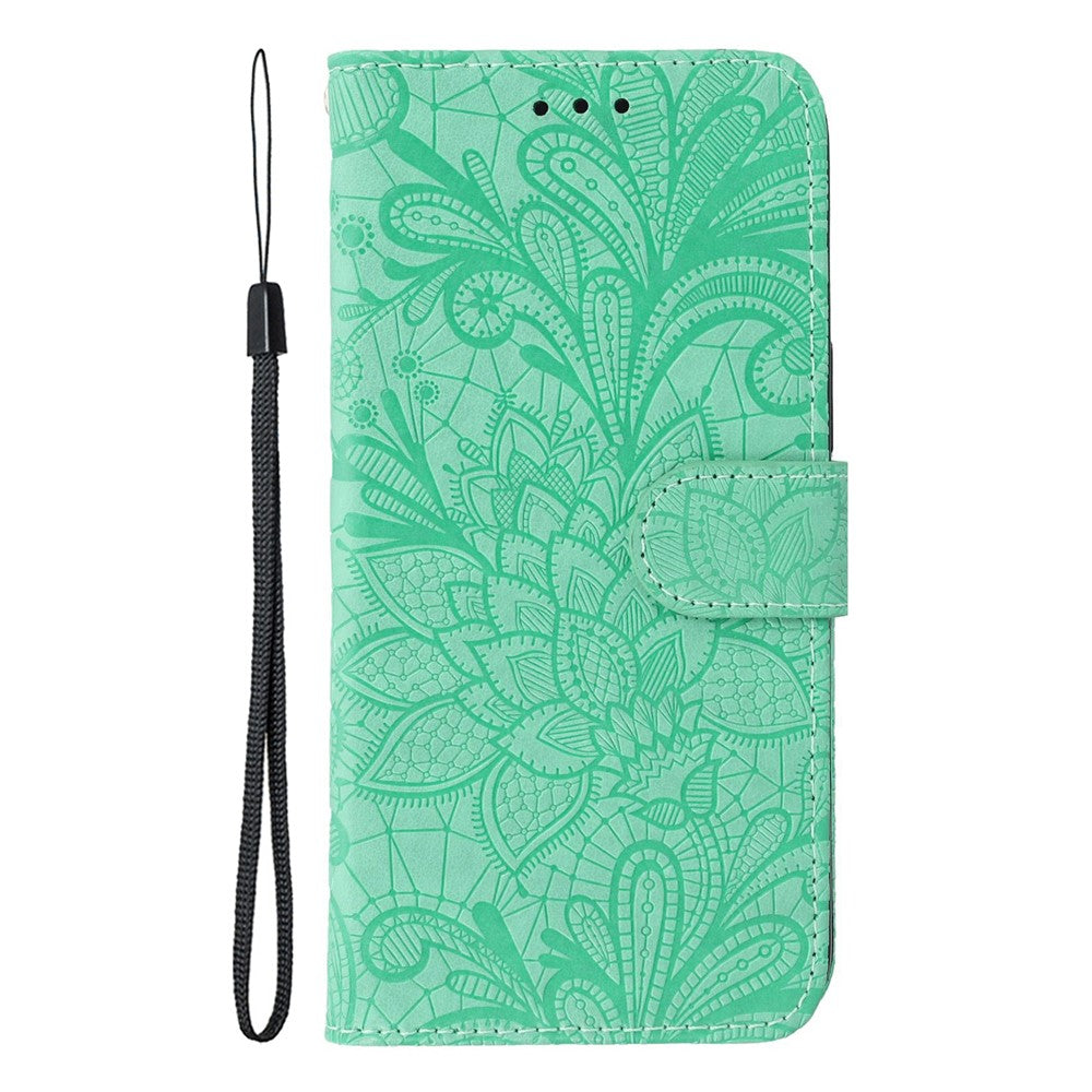 For iPhone 17 Pro Max Case Lace Flowers PU Leather Flip Wallet Phone Cover - Green