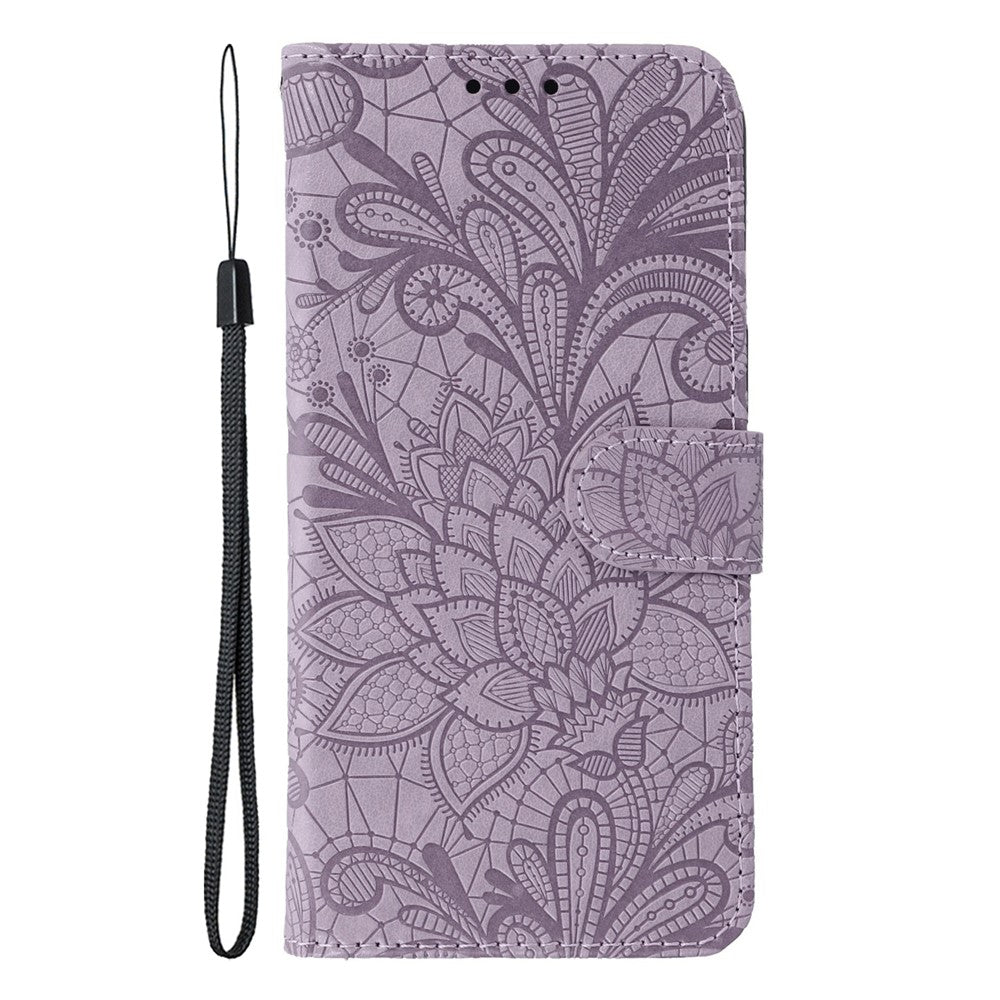 For iPhone 17 Pro Max Case Lace Flowers PU Leather Flip Wallet Phone Cover - Purple