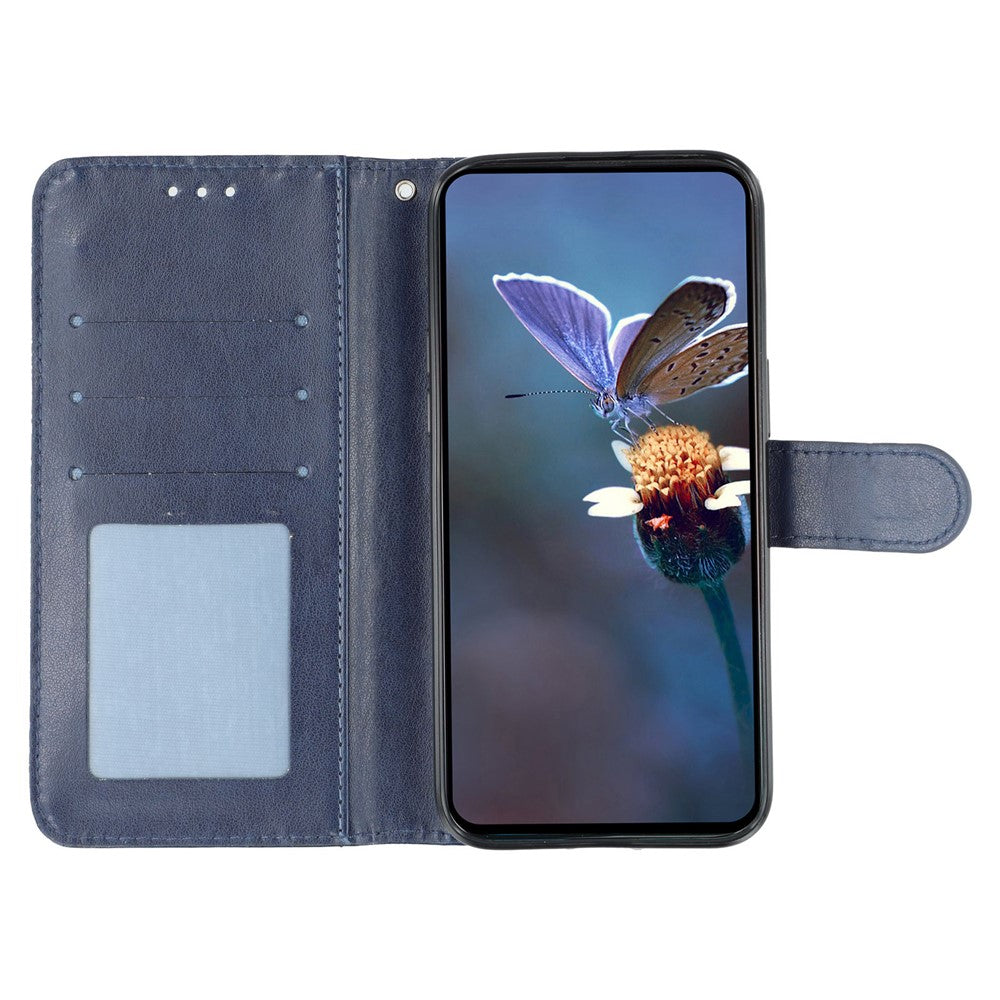 For iPhone 17 Pro Max Case Lace Flowers PU Leather Flip Wallet Phone Cover - Dark Blue