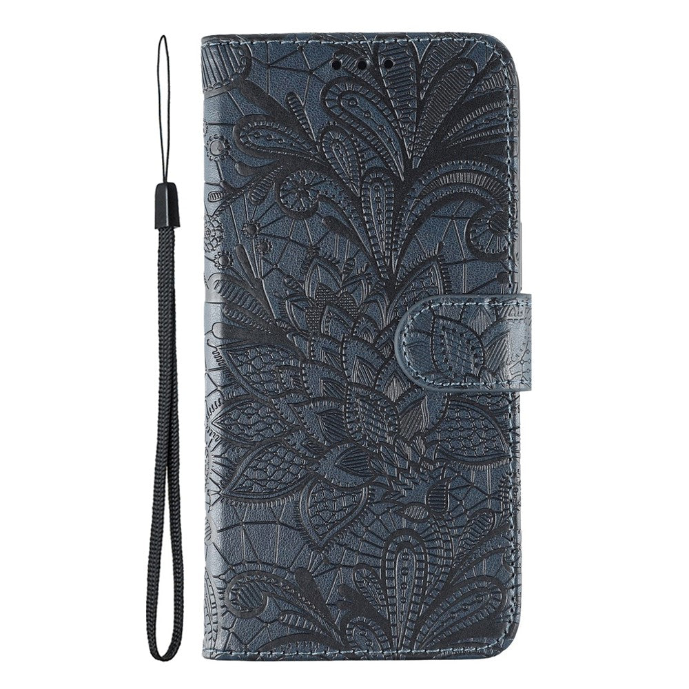 For iPhone 17 Pro Max Case Lace Flowers PU Leather Flip Wallet Phone Cover - Dark Blue
