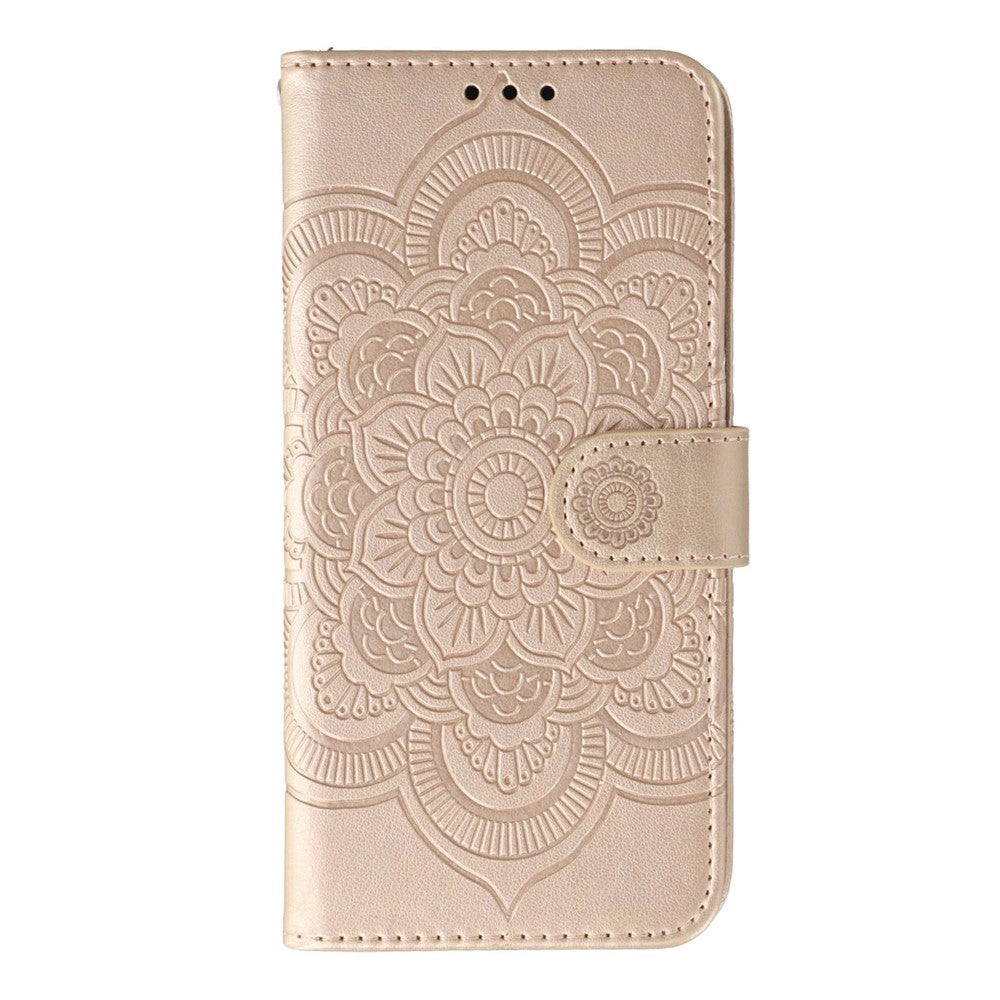 For iPhone 17 Pro Max Case PU Leather Mandala Imprinted Design Wallet Phone Cover with Wrist Strap - Rose Gold