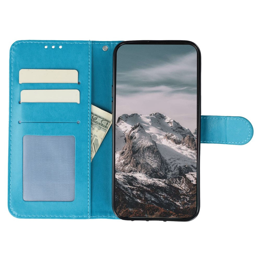 For iPhone 17 Pro Max Case PU Leather Mandala Imprinted Design Wallet Phone Cover with Wrist Strap - Blue