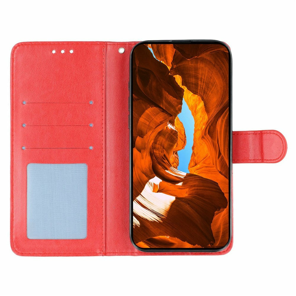 For iPhone 17 Pro Max Case Wallet Stand Imprinted Rose Butterfly PU Leather Phone Cover - Red